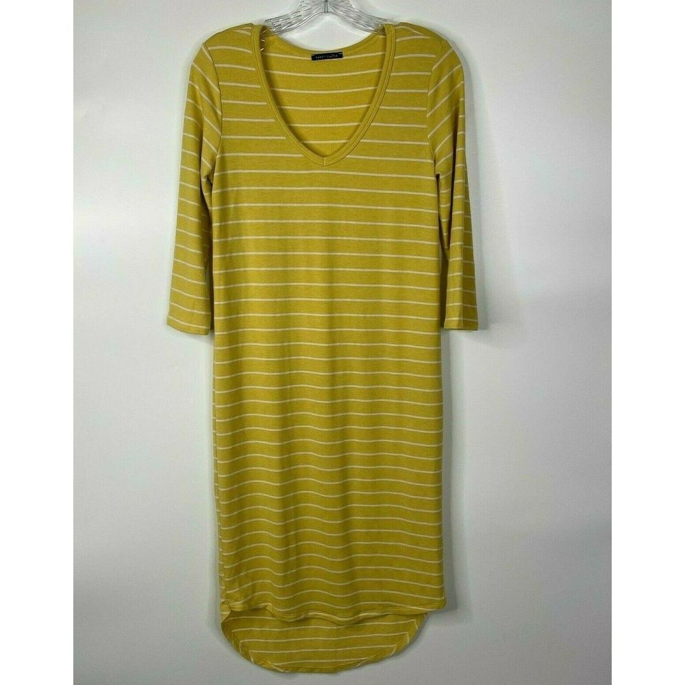 Sweet Claire Womensâ Shift Dress Size S Yellow Striped 3/4 Sleeve Summer Spring